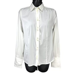 PINKO White Double Logo Buttons Wide Cuffs Button-Up Shirt Blouse Size 44 (M/L)